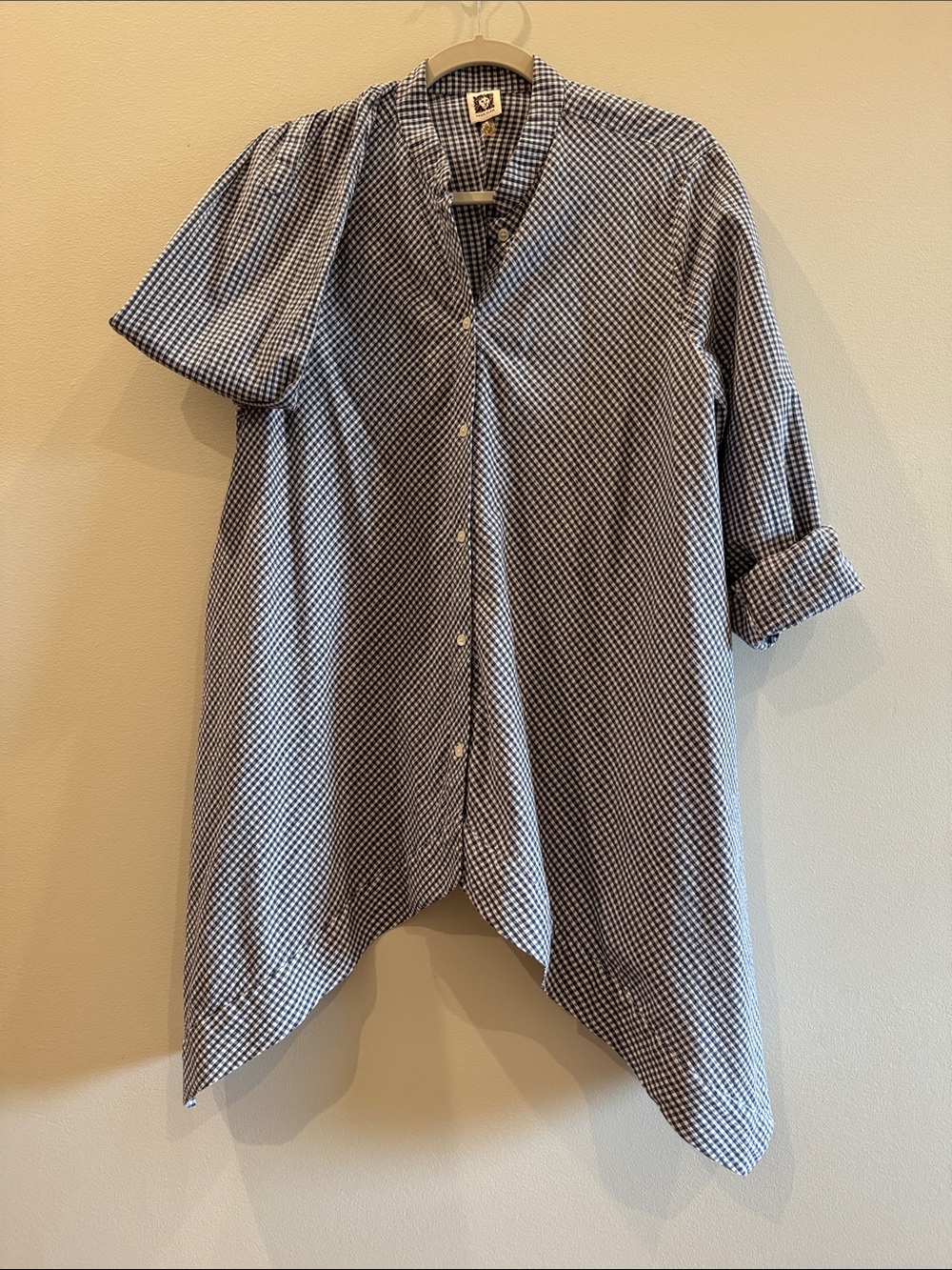 Anne Klein Blue and White Gingham Button-Up Tunic